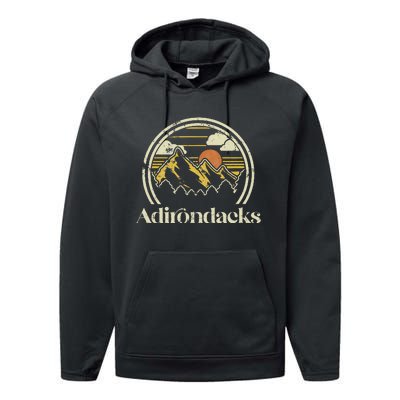 Adirondacks Mountains New York Vintage Hiking Camp Retro Performance Fleece Hoodie