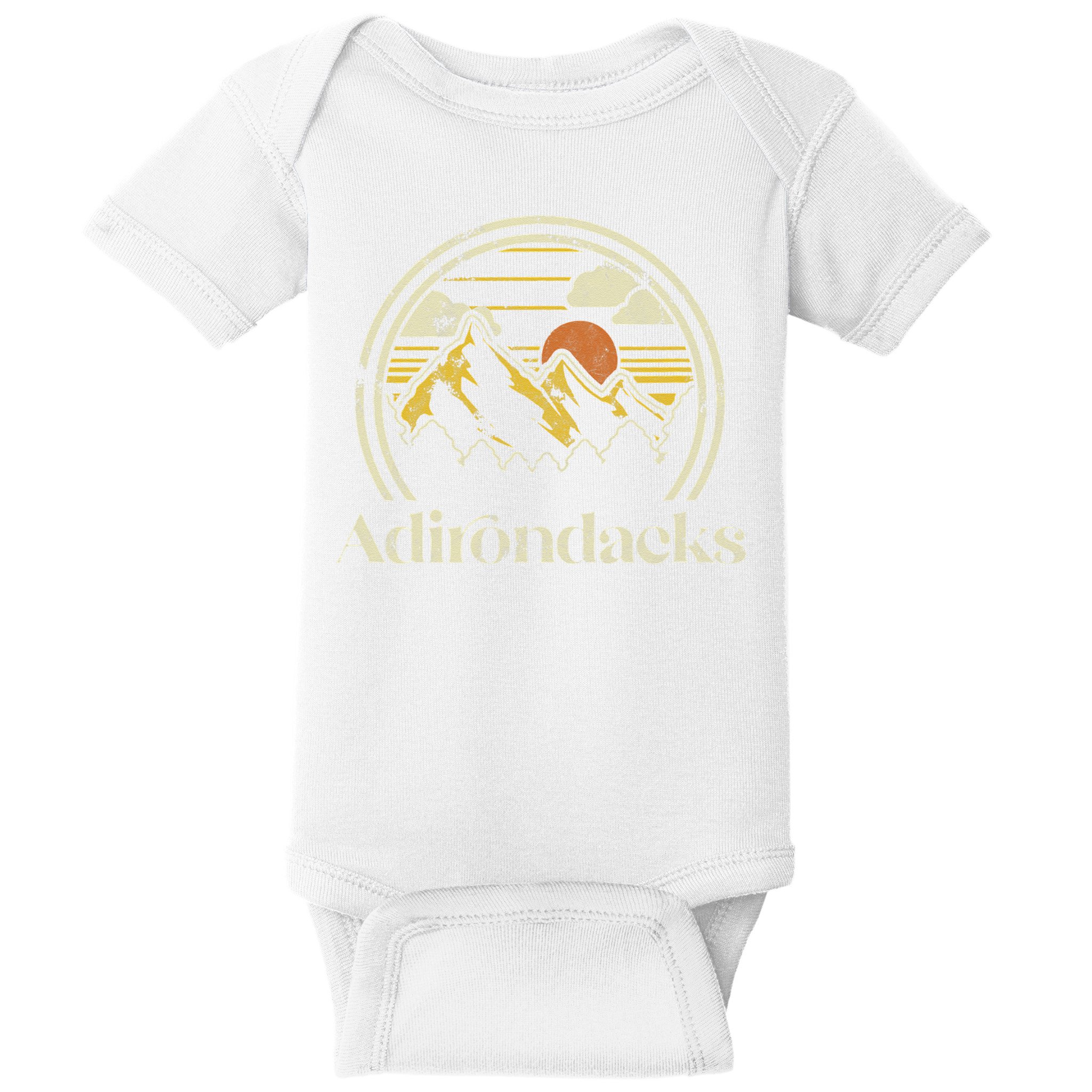 Adirondacks Mountains New York Vintage Hiking Camp Retro Baby Bodysuit
