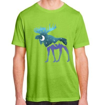 Artistic Moose Night Sky Moon And Stars Retro Graphic Cute Gift Adult ChromaSoft Performance T-Shirt