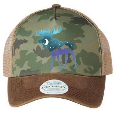 Artistic Moose Night Sky Moon And Stars Retro Graphic Cute Gift Legacy Tie Dye Trucker Hat