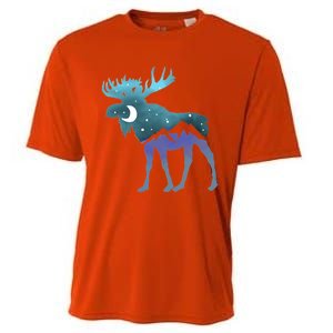 Artistic Moose Night Sky Moon And Stars Retro Graphic Cute Gift Cooling Performance Crew T-Shirt