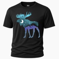 Artistic Moose Night Sky Moon And Stars Retro Graphic Cute Gift Cooling Performance Crew T-Shirt