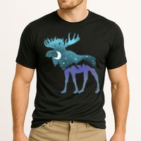 Artistic Moose Night Sky Moon And Stars Retro Graphic Cute Gift Cooling Performance Crew T-Shirt
