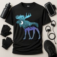 Artistic Moose Night Sky Moon And Stars Retro Graphic Cute Gift Cooling Performance Crew T-Shirt