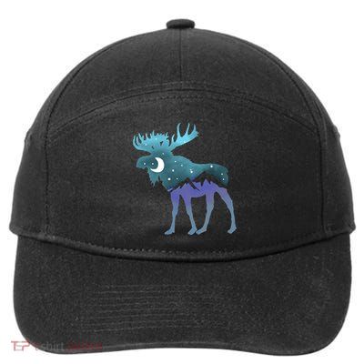 Artistic Moose Night Sky Moon And Stars Retro Graphic Cute Gift 7-Panel Snapback Hat