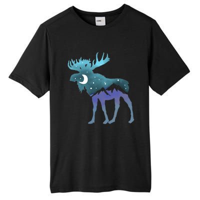 Artistic Moose Night Sky Moon And Stars Retro Graphic Cute Gift Tall Fusion ChromaSoft Performance T-Shirt