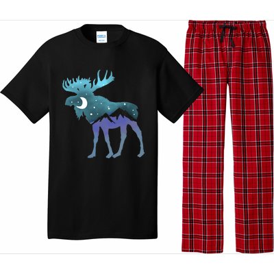 Artistic Moose Night Sky Moon And Stars Retro Graphic Cute Gift Pajama Set