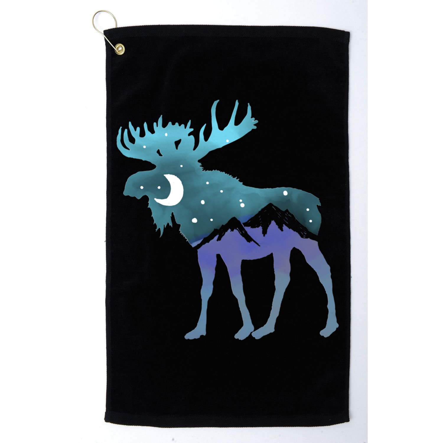 Artistic Moose Night Sky Moon And Stars Retro Graphic Cute Gift Golf Towel