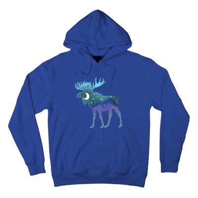 Artistic Moose Night Sky Moon And Stars Retro Graphic Cute Gift Hoodie