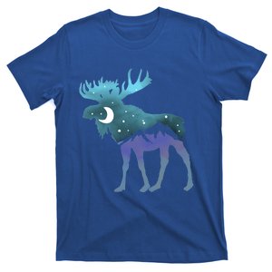 Artistic Moose Night Sky Moon And Stars Retro Graphic Cute Gift T-Shirt