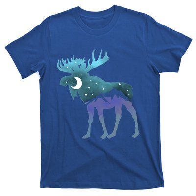 Artistic Moose Night Sky Moon And Stars Retro Graphic Cute Gift T-Shirt