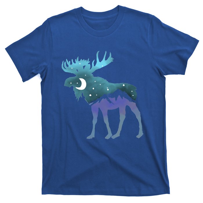 Artistic Moose Night Sky Moon And Stars Retro Graphic Cute Gift T-Shirt