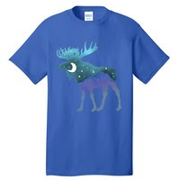 Artistic Moose Night Sky Moon And Stars Retro Graphic Cute Gift Tall T-Shirt