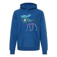 Artistic Moose Night Sky Moon And Stars Retro Graphic Cute Gift Premium Hoodie