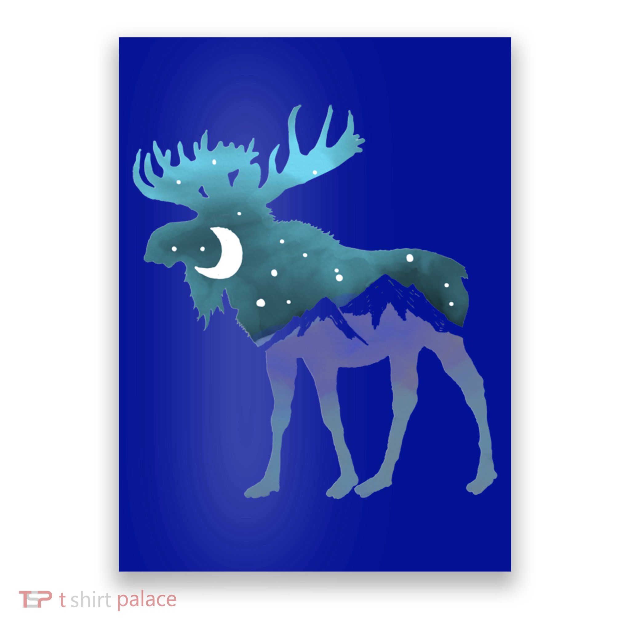 Artistic Moose Night Sky Moon And Stars Retro Graphic Cute Gift Poster