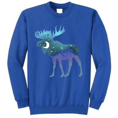 Artistic Moose Night Sky Moon And Stars Retro Graphic Cute Gift Tall Sweatshirt