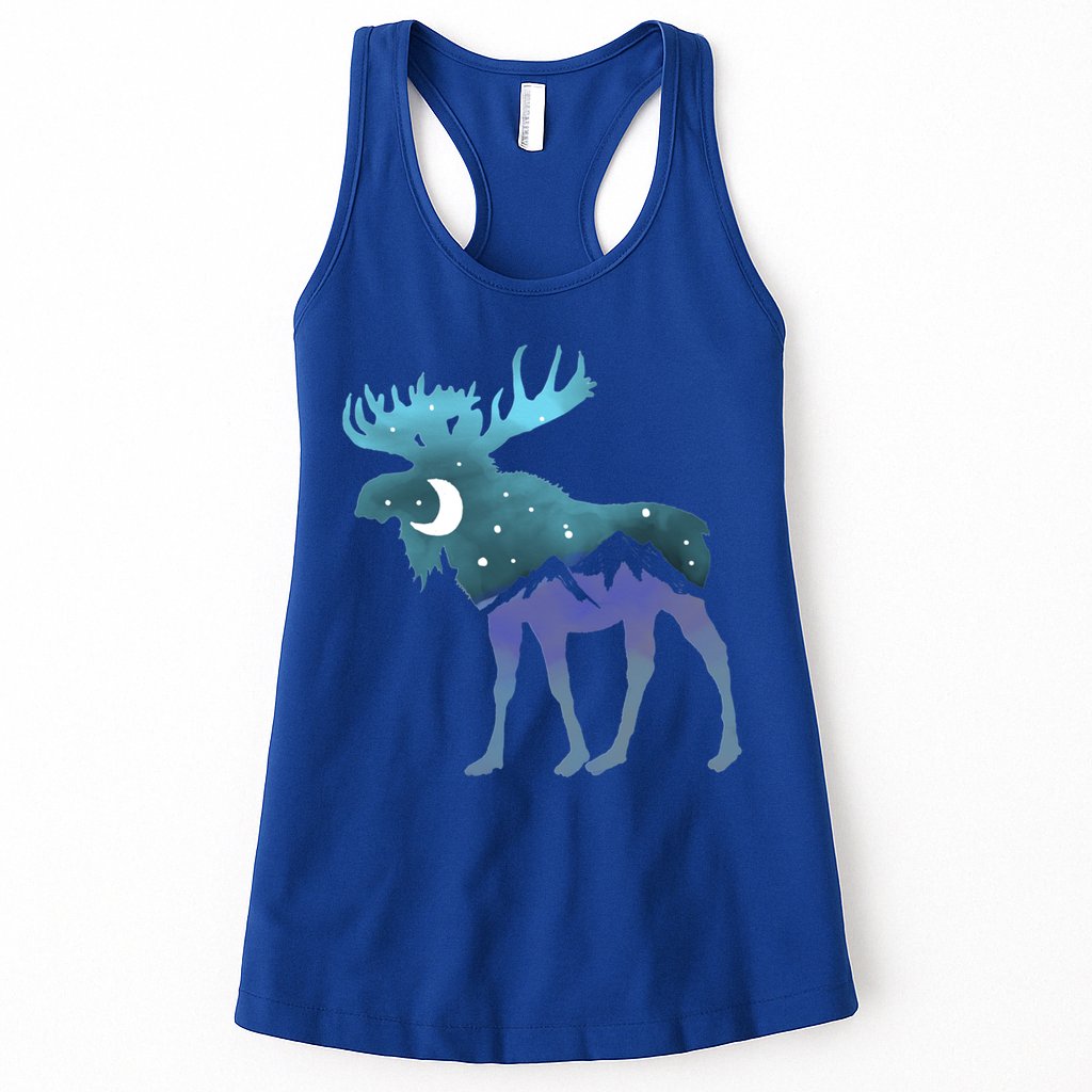 Artistic Moose Night Sky Moon And Stars Retro Graphic Cute Gift Womens Tank Top