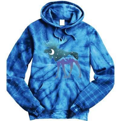 Artistic Moose Night Sky Moon And Stars Retro Graphic Cute Gift Tie Dye Hoodie