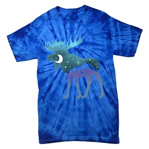 Artistic Moose Night Sky Moon And Stars Retro Graphic Cute Gift Tie-Dye T-Shirt