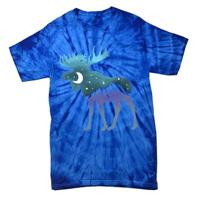 Artistic Moose Night Sky Moon And Stars Retro Graphic Cute Gift Tie-Dye T-Shirt