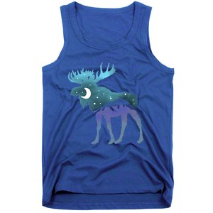 Artistic Moose Night Sky Moon And Stars Retro Graphic Cute Gift Tank Top