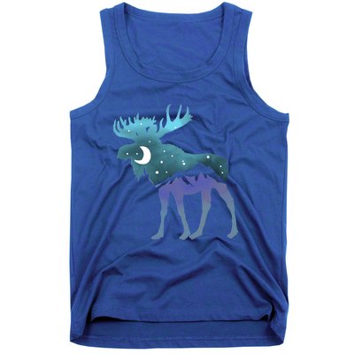 Artistic Moose Night Sky Moon And Stars Retro Graphic Cute Gift Tank Top