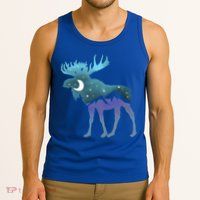 Artistic Moose Night Sky Moon And Stars Retro Graphic Cute Gift Tank Top
