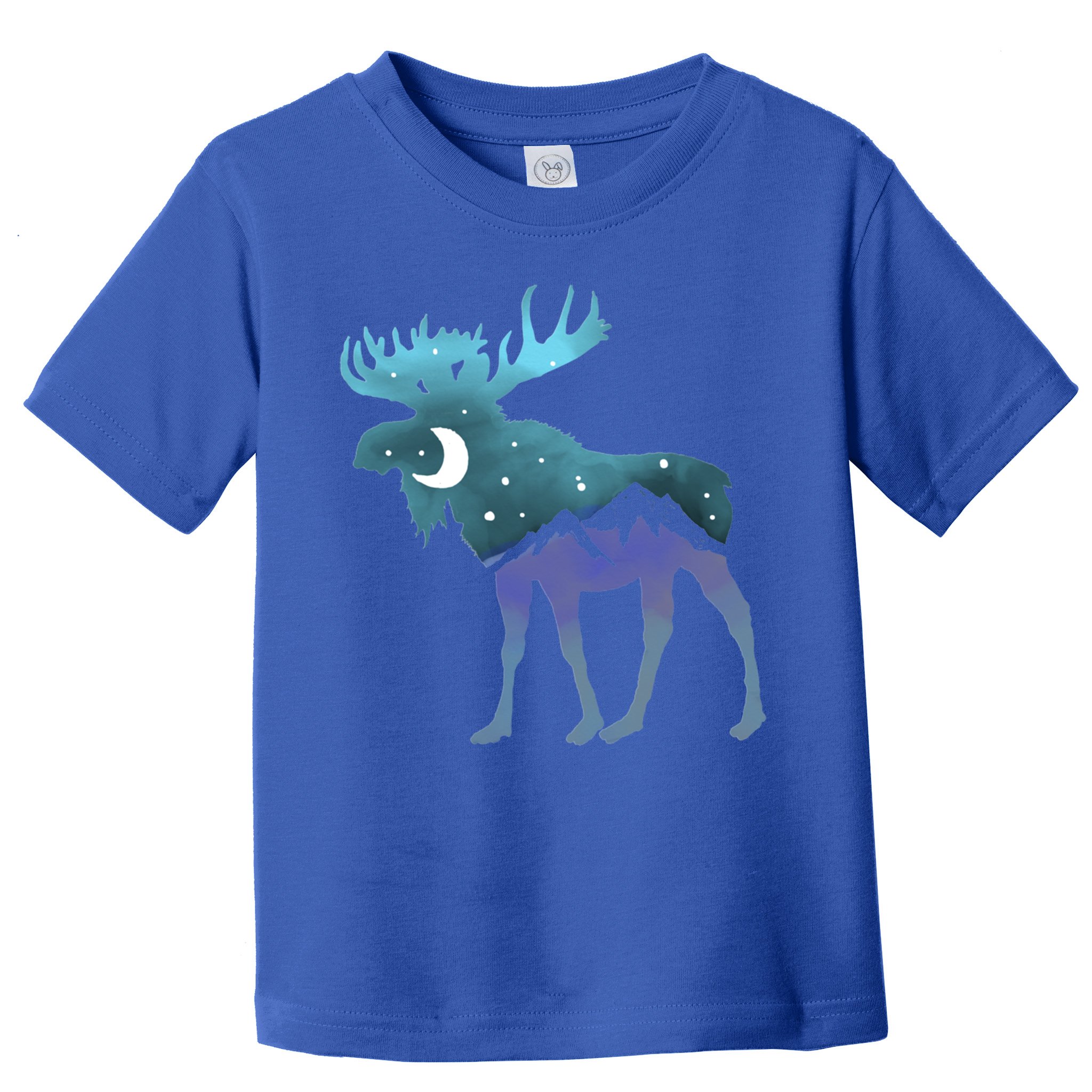 Artistic Moose Night Sky Moon And Stars Retro Graphic Cute Gift Toddler T-Shirt