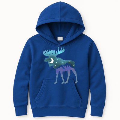 Artistic Moose Night Sky Moon And Stars Retro Graphic Cute Gift Kids Hoodie