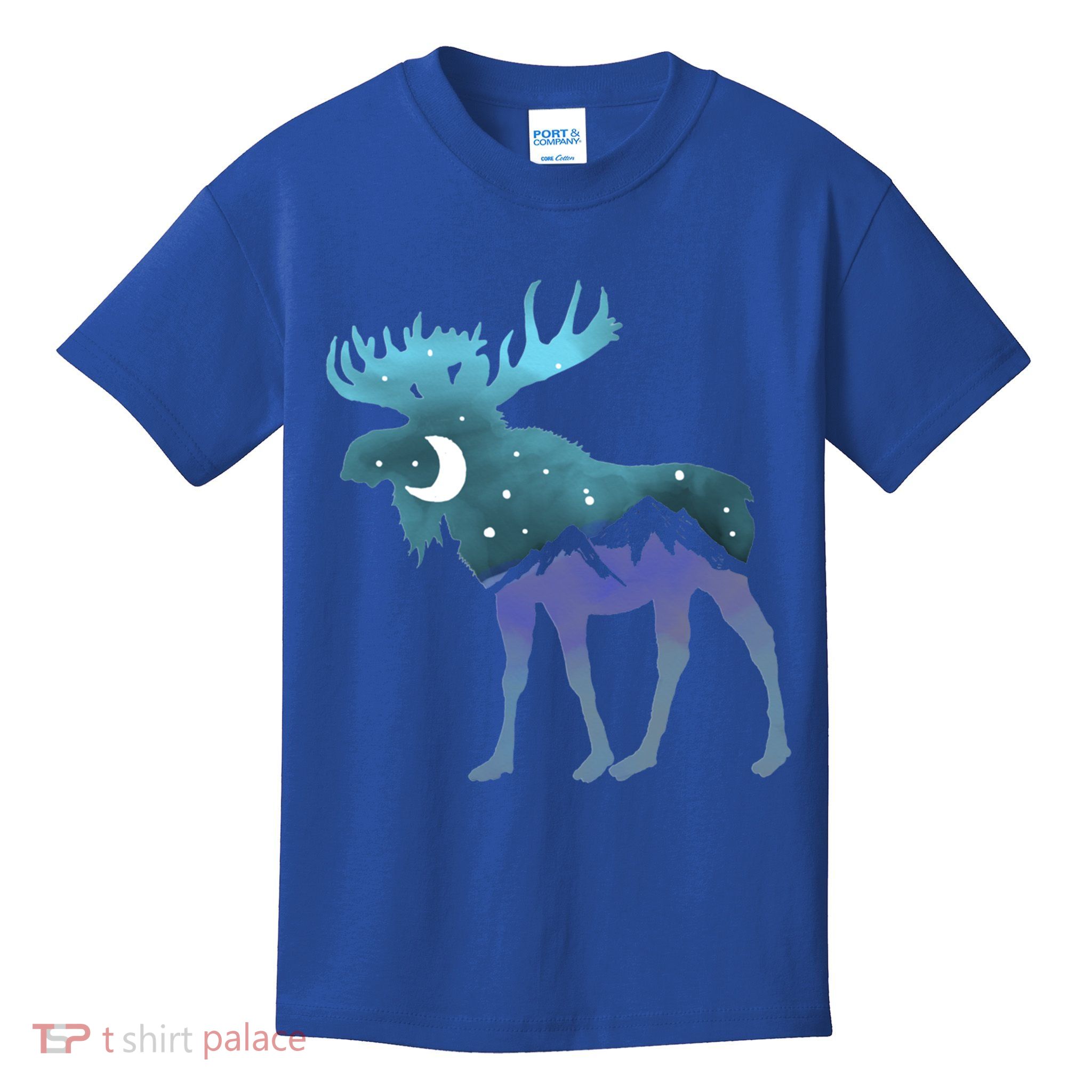Artistic Moose Night Sky Moon And Stars Retro Graphic Cute Gift Kids T-Shirt
