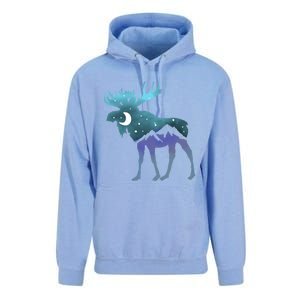 Artistic Moose Night Sky Moon And Stars Retro Graphic Cute Gift Unisex Surf Hoodie