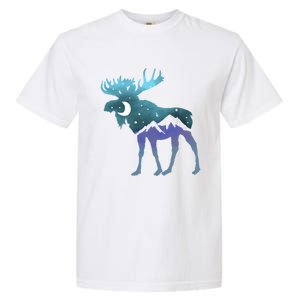 Artistic Moose Night Sky Moon And Stars Retro Graphic Cute Gift Garment-Dyed Heavyweight T-Shirt