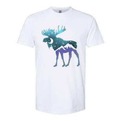 Artistic Moose Night Sky Moon And Stars Retro Graphic Cute Gift Softstyle® CVC T-Shirt