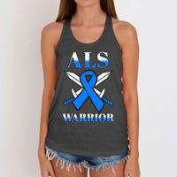 ALS Motor Neurone Disease Amyotrophic Lateral Sclerosis Blue Women's Knotted Racerback Tank