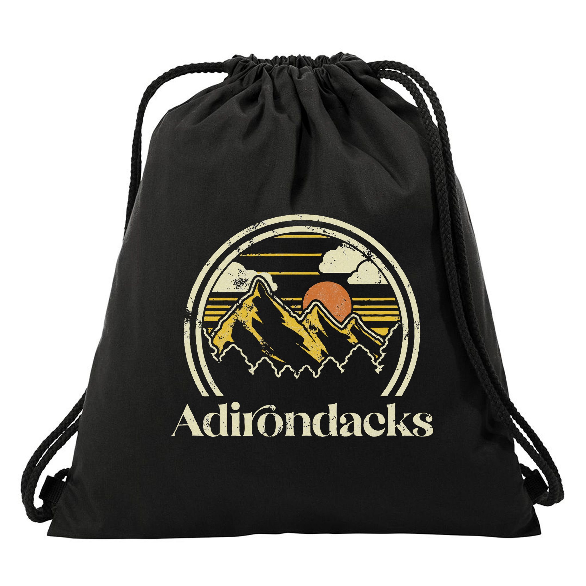 Adirondacks Mountains New York Vintage Hiking Camp Retro Drawstring Bag