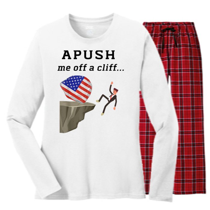 Apush Me Off A Cliff 2024 Ap Exam For Students Funny Women's Long Sleeve Flannel Pajama Set 