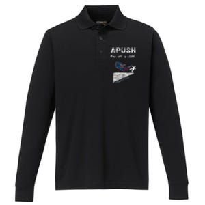 Apush Me Off A Cliff Funny Ap Us History Gift Performance Long Sleeve Polo