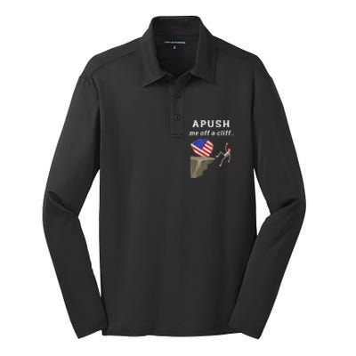 Apush Me Off A Cliff 2024 Ap Exam For Students Funny Trendy Silk Touch Performance Long Sleeve Polo