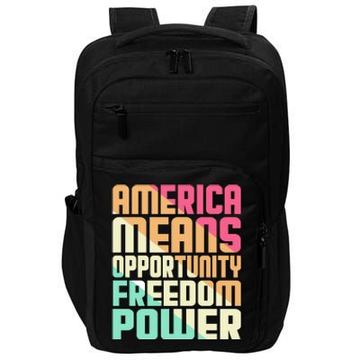 America Means Opportunity Freedom Power Impact Tech Backpack