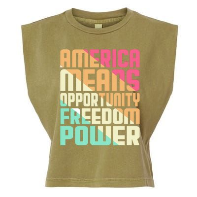 America Means Opportunity Freedom Power Garment-Dyed Women's Muscle Tee