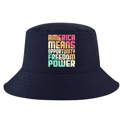 America Means Opportunity Freedom Power Cool Comfort Performance Bucket Hat
