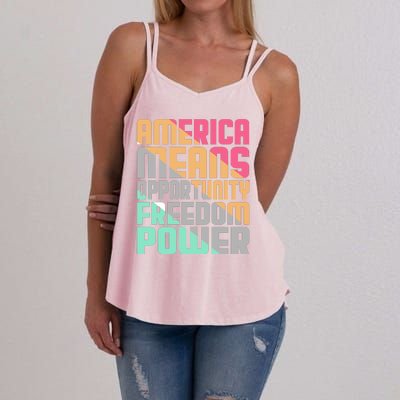 America Means Opportunity Freedom Power Women's Strappy Tank