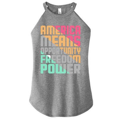 America Means Opportunity Freedom Power Women’s Perfect Tri Rocker Tank