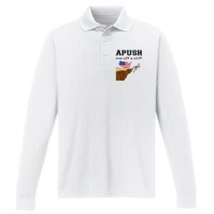 Apush Me Off A Cliff 2024 Ap Exam For Students Funny Trendy Performance Long Sleeve Polo