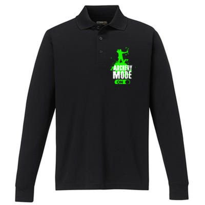 Archery Mode On Cool Hunting Bow Arrow Archer Performance Long Sleeve Polo