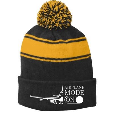 Airplane Mode On Stripe Pom Pom Beanie