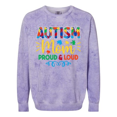 Autism Mom Proud & Loud Graphic Colorblast Crewneck Sweatshirt