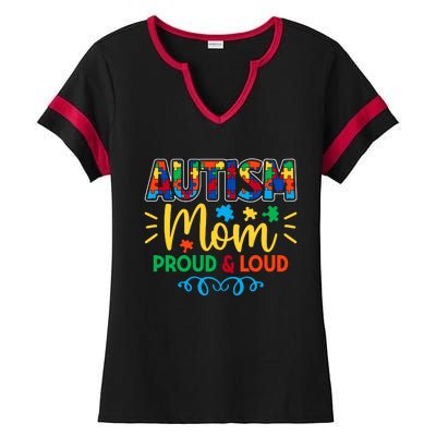 Autism Mom Proud & Loud Graphic Ladies Halftime Notch Neck Tee