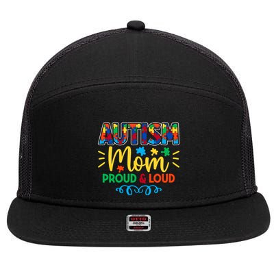 Autism Mom Proud & Loud Graphic 7 Panel Mesh Trucker Snapback Hat