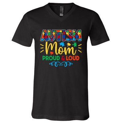 Autism Mom Proud & Loud Graphic V-Neck T-Shirt